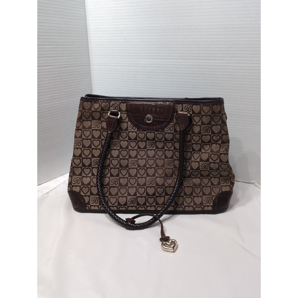 BRIGHTON Canvas Leather Bag Purse Brown 13.5" X 6 X 9.5" SEE PHOTOS C778216